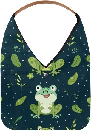 Generic Cute Frog Pattern (2) Reusable Lightweight Grocery Bags - Foldable Into Compact Pouch, Washable & Sturdy, Multipurpose for Shopping and Travel