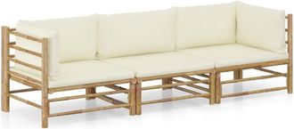 vidaXL Vidaxl - Set De Muebles De Jard&iacute;n 3 Piezas Bamb&uacute; Y Cojines Blanco Crema