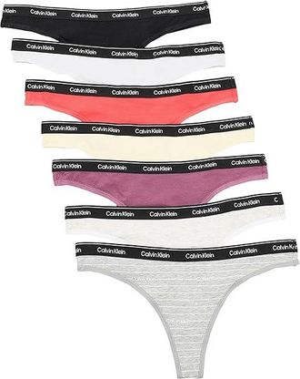 Calvin Klein Underwear Icon Logo Thong 7-Pack Womens Underwear Blck/Prsrbt/Icnlgstrp Gryhthr/Snwhtr/Pnchpnk/Brryw : MD (US 8-10)