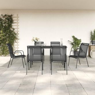 Berkfield Home 7 Piece Garden Dining Set Black Steel & Textilene