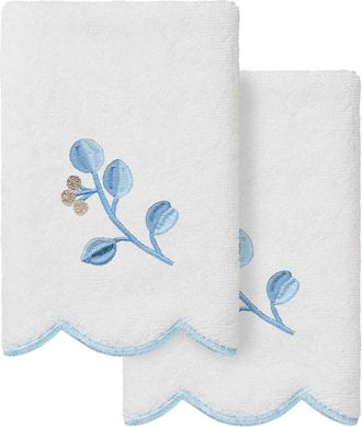 Linum Home Textiles 100% Turkish Cotton Wild Branch Scallop 2Pc Embellished Fingertip Towel Set