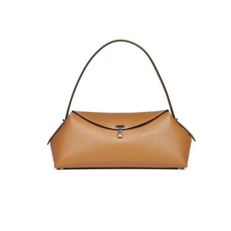 Toteme T-lock Grained-Leather Shoulder Bag - female - Tot&ecirc;Me - Handbags - Brown - ONE SIZE - Bags