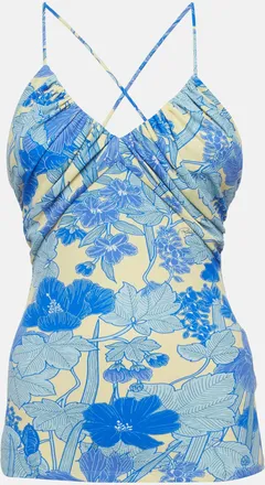 Roberto Cavalli Blue Floral Printed Jersey Cross Back Camisole