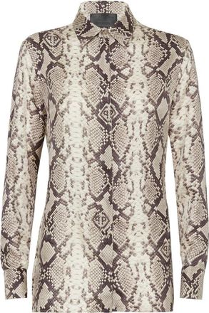 Philipp Plein Silk Python Print Shirt - Dames - Overhemden - Beige - S - Overhemden