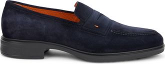 Santoni Mens Suede Loafers Blue Calfskin