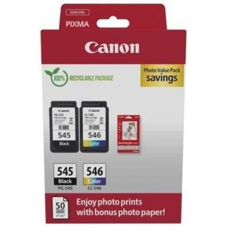CANON Pack De 2 Cartuchos De Tinta + Paquete De Papel Fotogr&aacute;fico Canon Pg-545 Negro + Cl-546 Color