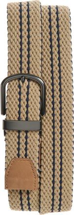 Cole Haan Stripe Reversible Stretch Woven Belt in Khaki/Navy at Nordstrom, Size 34