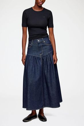 Ganni Navy Skirt in Stretch Denim - Size 34 Organic Cotton