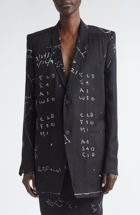 Rick Owens Temple Concordian Print Silk Chiffon Jacket in Black/Milk at Nordstrom, Size 6 Us