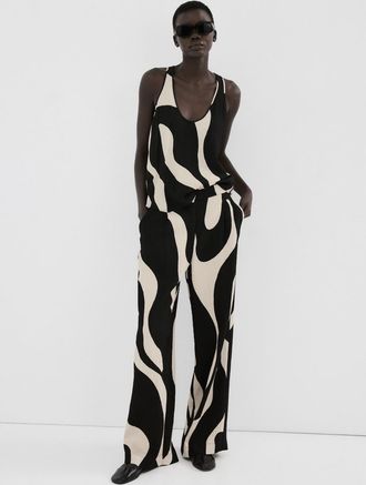 Mango Top crop stampato nero - Donna - S - MANGO