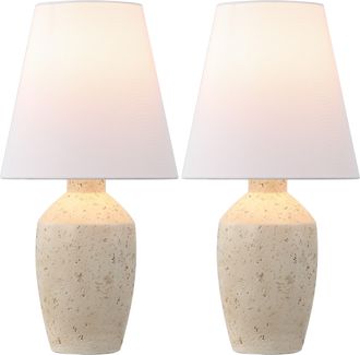 Jonathan Y Designs Xander Minimalist Scandinavian Concrete Effect Resin/Iron Ginger Jar LED Table Lamp