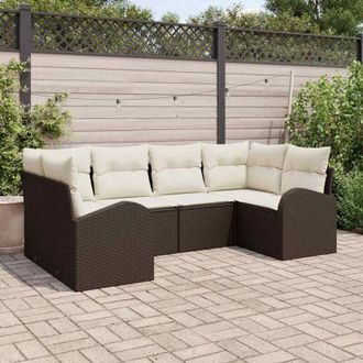 vidaXL Vidaxl - Conjunto De Sof&aacute; De Jard&iacute;n Con Coj&iacute;n 6 Pcs Marr&oacute;n Polirat&aacute;n