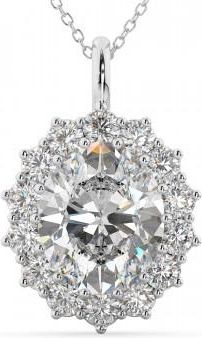 Allurez Oval Moissanite & Diamond Halo Pendant Necklace 14k White Gold (6.40ct)