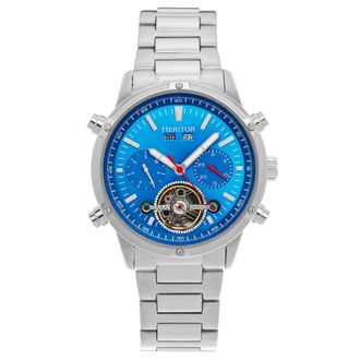 Heritor Wilhelm Semi-Skeleton Bracelet Watch w/Day/Date - Silver/Blue