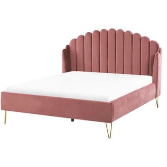 Beliani Beliani - Letto con rete in velluto rosa 140 x 200 cm gambe in metallo testata retro capitonn&eacute; Ambillou