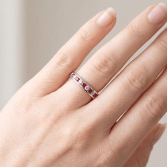 Pompeii3 1 1/2ct Ruby & Diamond Eternity Ring 14K White Gold Size Selectable