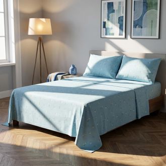 KASANOVA Completo letto matrimoniale fiorellini azzurro