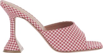Amina Muaddi Lupita Open-Toe Sandals with Chunky Heel and Gingham Pattern