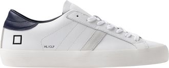 D.A.T.E. White Blue Hill Low Calf Leather Sneakers