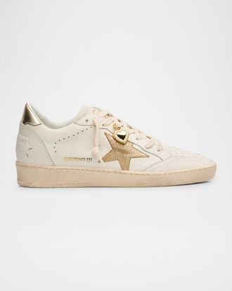 Golden Goose Ball Star Mixed Leather Low-Top Sneakers with Functional Locket