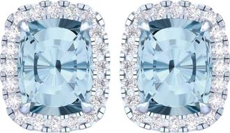 Diamond2Deal 14k White Gold Vivid Blue Cushion Cut 5.60 Ct Lab-Grown Diamond Halo Stud Earrings