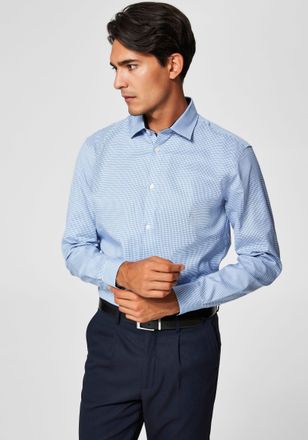 Selected Langarmhemd SELECTED SLHSLIMNEW-MARK SHIRT LS NOOS, Herren, Gr. XXL, N-Gr, blau (skyway checks), Web, Obermaterial: 100% Baumwolle, unifarben, 1-Knopf