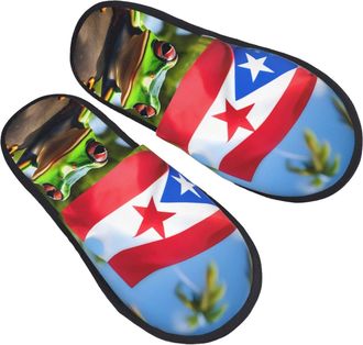 Generic Puerto Rico Flags Frog Palm Trees Unisex Sliders Cosy House Slippers Fluffy House Shoes For Outdoor Winter Bedroom L