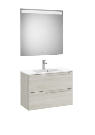 Roca Mueble Lavabo 800mm Aleyda Compacto 2 Cajones + Espejo Blanco Madera