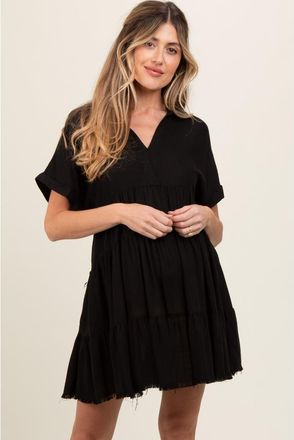 Pinkblush Tiered Linen Dress in Black at Nordstrom, Size Medium