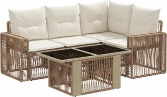 vidaXL Conjunto De Sof&aacute;s De Jard&iacute;n 5 Uds. Beige Y Blanco Crema Vidaxl