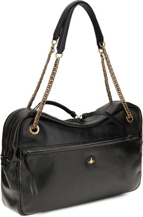 Vivienne Westwood Womens Large Dolce Textured Leather Shoulder Bag Black-Beige Calf Bos Taurus Black/beige