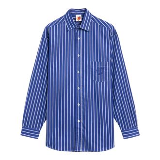 Sky High Farm Gestreepte knoopsluiting katoenen overhemd - Heren - Casual Overhemden - Blauw - S - Katoen - Overhemden