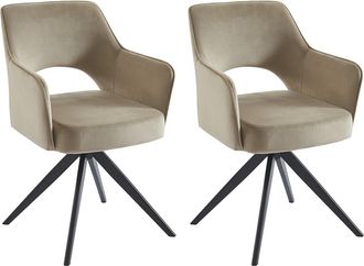 Vente-Unique Lote de 2 sillas giratorias con reposabrazos de terciopelo y metal negro - Beige - KONYA