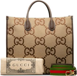 Gucci Beige Multi-Color Canvas Leather Shoulder Bag Tote Bag (Pre-Owned)