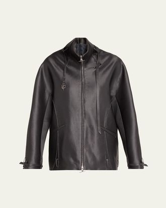 GRACE LING Belted Collar Striped Wool Oversized Jacket