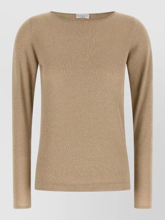 Brunello Cucinelli cashmere silk lam&eacute; boat neck long sleeve sweater