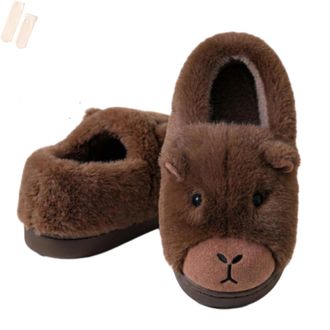 Generic Capybara Slippers for Women Kids Cute Animal Plush Home Shoes Warm Fuzzy Winter Indoor Footwear (Dark brown Full-cover, M, Adult, Women, 9, Numeric Ra