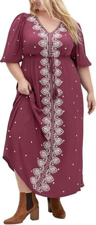 City Chic Anaya Embroidered Maxi Dress in Purple at Nordstrom, Size Xxl