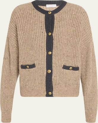 Brunello Cucinelli Wool-Mohair Pailette Bicolor Cardigan