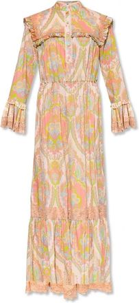 Gucci Jurk met bloemenkant - Dames - Maxi kleedjes - Veelkleurig - S - Katoen - Kleedjes