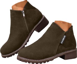 Generic Fall Shoes for Women 2025,Non Slip Suede Vintage Casual Outdoor Walking Winter Fall Dressy Shoes Womens Ankle Boots Chunky Heels Platform Heeled Short