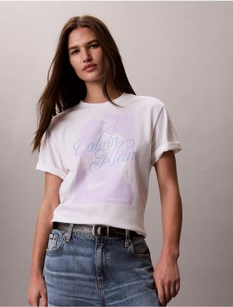 Calvin Klein Jeans Calvin Klein Womens Faded Script Logo Graphic Boxy T-Shirt - Open White - XL