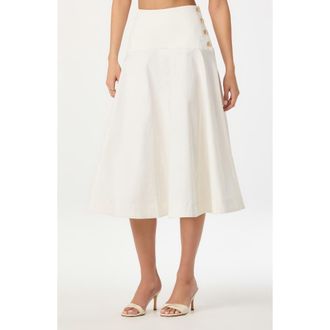 ASTR the Label Drop Waist Stretch Cotton Midi Skirt in Off White at Nordstrom, Size X-Large