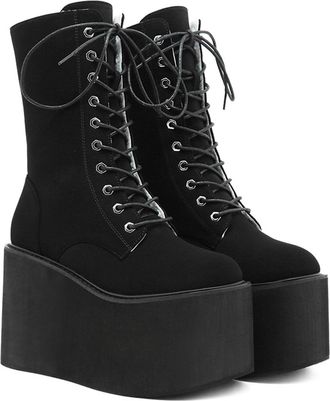 Generic Womens Winter Ultra Platform Shoes Wedge Heel Ankle Booties Foldable Collar Streetwear Motorcycle Boots(5.5)