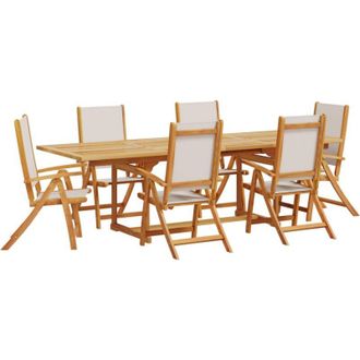 vidaXL Juego Comedor De Jard&iacute;n 7 Pzas Madera Maciza Acacia Y Textileno Vidaxl