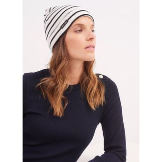 Saint James CARTIER - Nautical Striped Beanie in Ivory /Navy at Nordstrom
