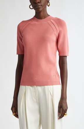 St. John Fine Gauge Engineered Short Sleeve Sweater in Nppk Napa Pink at Nordstrom, Size X-Large
