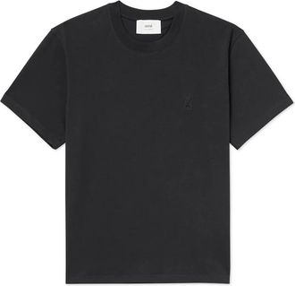 Ami Mens Embossed T-Shirt - Black Cotton - Size Small