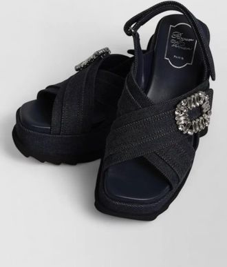 Roger Vivier denim wedge sandals platform square toe