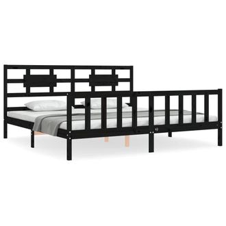 Berkfield Home Bed Frame with Headboard Black 200x200 cm Solid Wood